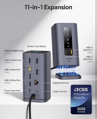 Baseus SpaceMate Docking station, 11 In 1   Triple 4K Display   Mac OS Ready!