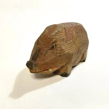Antique Wooden Boar Incense Container Signed Itto-bori Carving