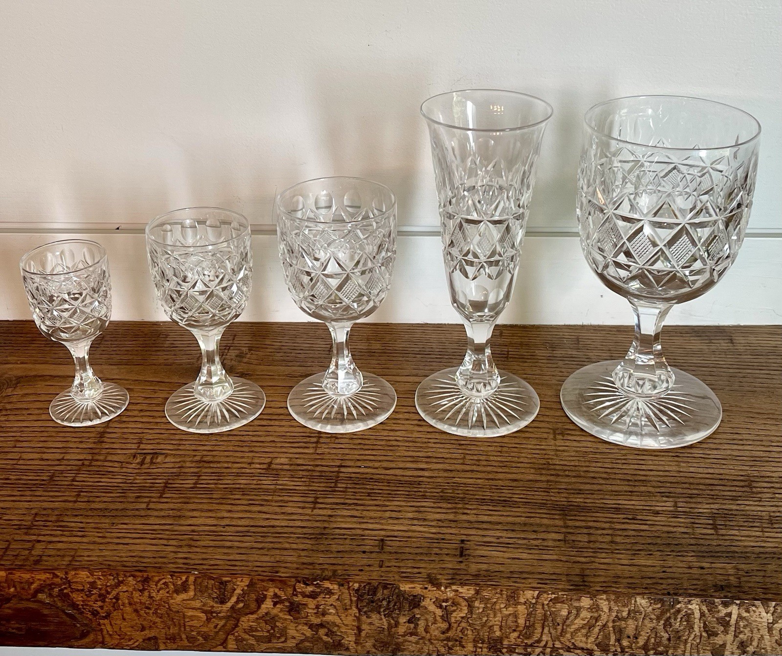 ABP Cut Glass 5-Piece Table Set-Water, Wine, Champagne, Cordial & Port Glasses