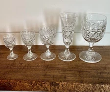 ABP Cut Glass 5-Piece Table Set-Water, Wine, Champagne, Cordial & Port Glasses