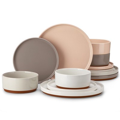MALACASA Leah Porcelain/Stoneware Dinnerware Set Modern Kitchen Dishware for 4/6
