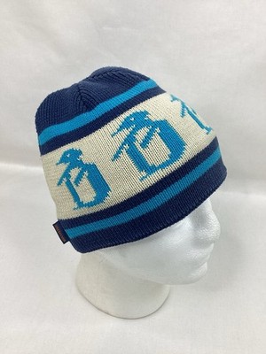 Hollister Youth Knit Beanie Palm Tree Graphic Blue Tan One Size