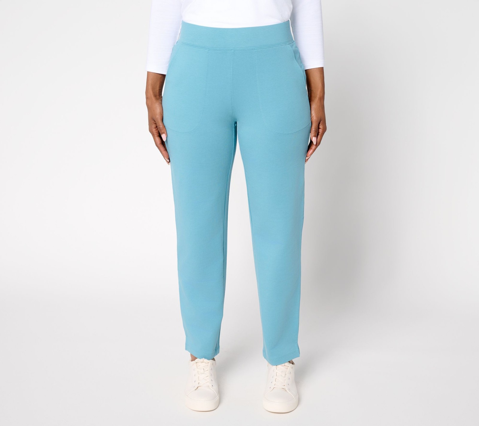 Denim & Co. Women's Plus Sz Pants 3X EasyWear French Terry Ankle Blue A698558