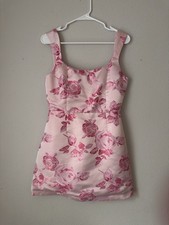 Lulus Brighter Side Pink Floral Satin Jacquard Mini Dress Coquette Size Small