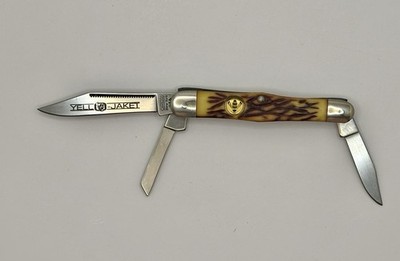 Camillus Yello-Jaket Imitation Stag Handle Vintage 3 Blade Pocket Knife 3.5in