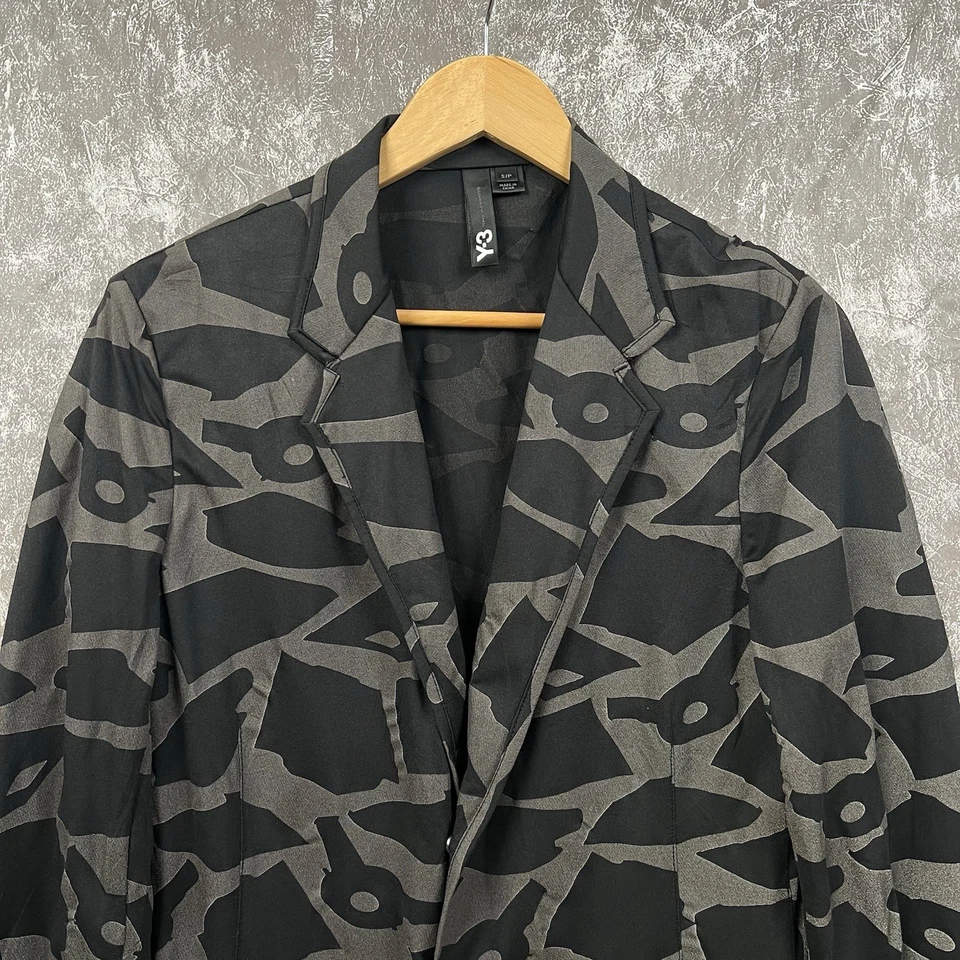 Blazer Y-3 Yohji Yamamoto Negro Gris Patrón Abstracto - Talla S/P Foto 2 de 4