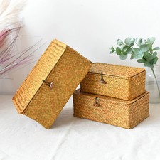 Large Wickers Storage Basket Box With Lid & Lock Woven Wicker Landry Hamper