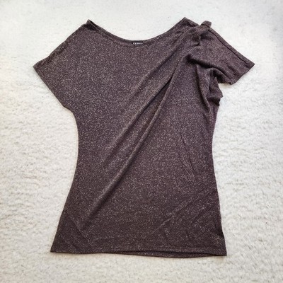 Express Short Asymmetrical Sleeve Dolman Top M Burgundy Gold Shimmer
