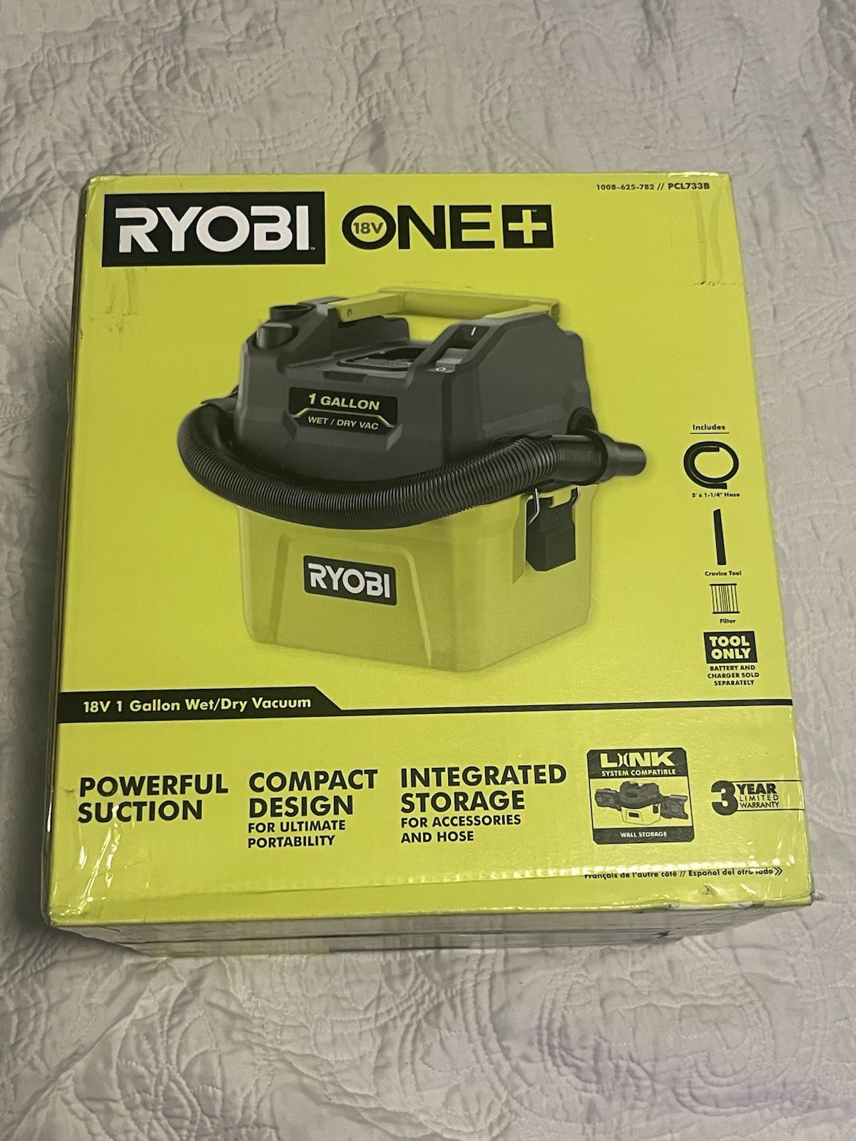 Ryobi ONE+ 18V Cordless 1 Gal Wet/Dry Vacuum PCL733B w/ Crev