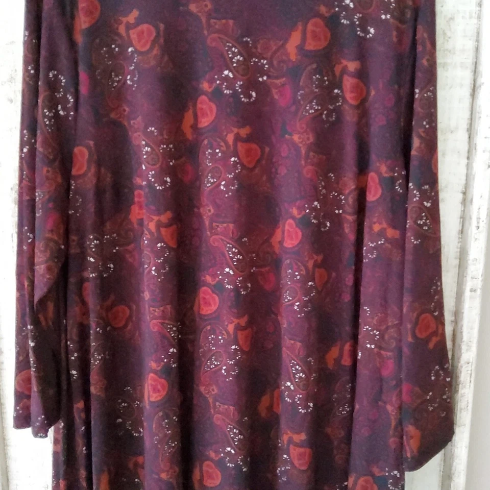 Robbie Bee Women's Plus Mock Neck Paisley Print A-Line Midi Dress Wine Mustard - Image 4 of 4