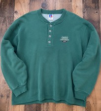 Vintage 90s Russell Athletic Ohio University Henley Sweatshirt Made USA L