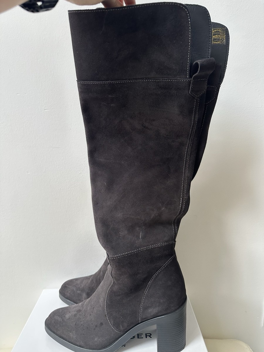 Women's Kurt Geiger Dark Brown Knee High Boots Zip Almond Toe Size