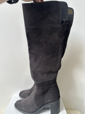 Women's Kurt Geiger Dark Brown Knee High Boots Zip Almond Toe
