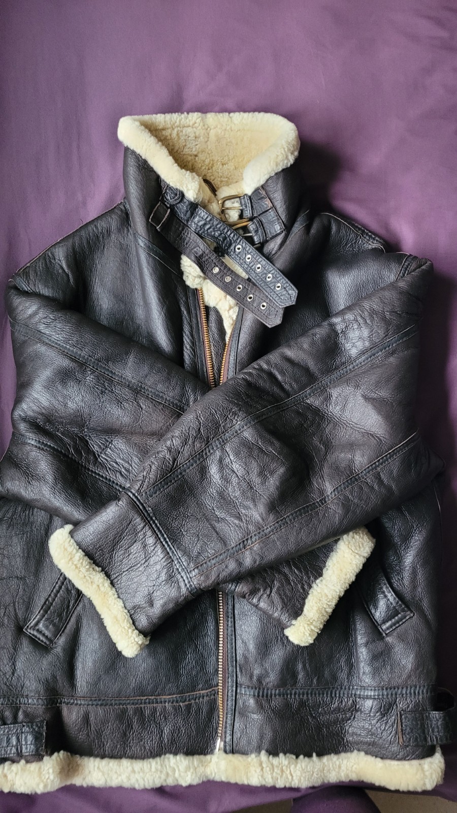 Gorgeous Authentic Chocolate Sheepskin Aviator Jacket, Hardly Worn