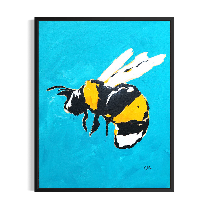 Colorful Modern Expressionist Original Bumble Bee Painting 14x11 Canvas