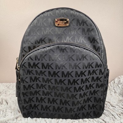 Michael Kors Abbey Black On Black Logo Jacquard Large Backpack Bag