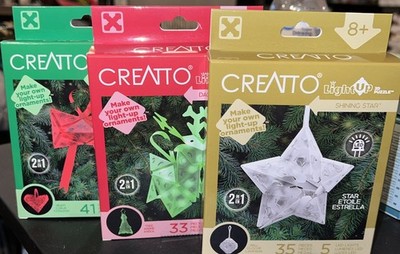 Set of 3 Creatto Holiday 3D Light Up Puzzle Craft Kits Reindeer Box Star 888019