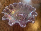 RARE Fenton Lilac Purple Opalescent and Iridescent Ruffled Carnival Glass Bowl