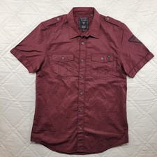 GUESS burgundy jacquard pattern 2 pocket short sleeve dress shirt size S