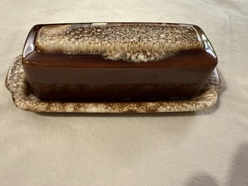 Vintage Hull Pottery Brown Drip Glaze Butter Dish USA OvenProof Kitchenware 60's