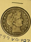 1899 P Barber Half Dollar 90% Silver 50c Coin Circulated -pre-owned
