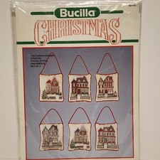 Bucilla Christmas Victorian Houses 82749 Counted Cross Stitch Ornaments Set of 6