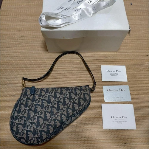 Sacoche de selle Christian Dior motif trotteur bleu marine