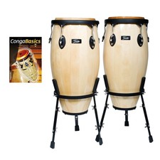 Conga Set 11" 12" Legno Naturale Pelliccia Nappa Nero Hardware incl. Supporto Spartito Spartito