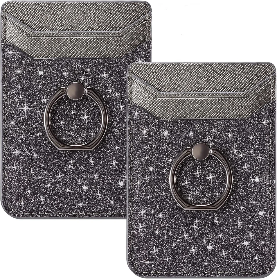 2-Pack Phone Card Holder With Ring Grip For Back of Phone Adhesive Card Pocket - Image 2 of 4
