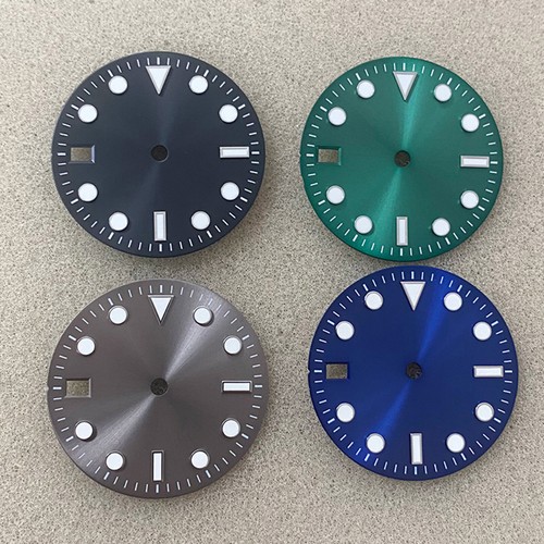 28.5MM 9 o'clock Calendar Sunburst Green Luminous Watch Dial for NH35 Movement - Picture 5 of 12