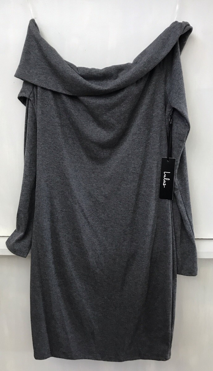 lulus grey sweater dress Nella Gray Off-the-Shoulder Size L Large NWT Midi dresses