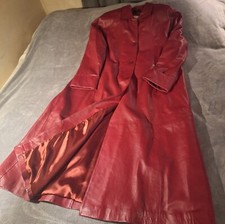 Vintage Women's Xl Leather Lined Full Length Coat Red Excelled Single Breasted