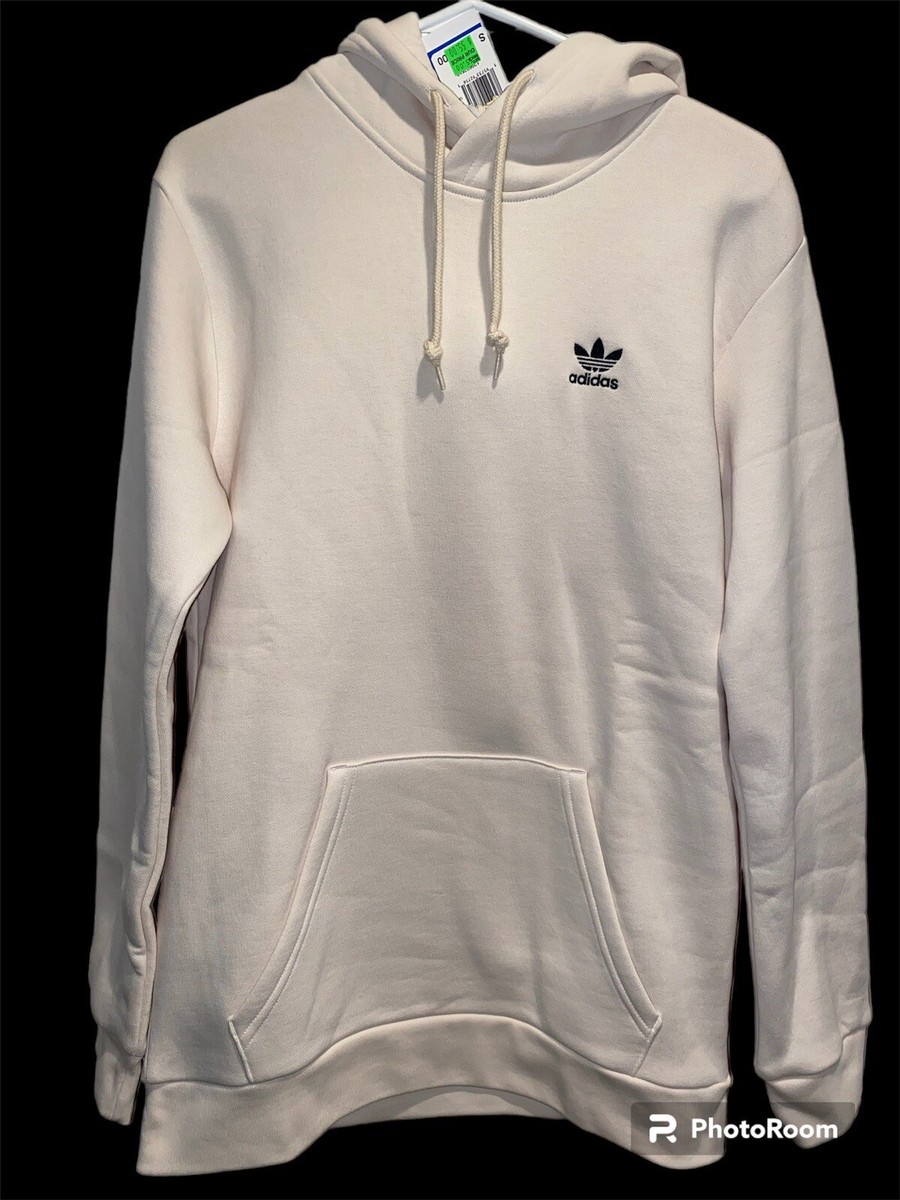 Adidas Essential Hoodie Mens Small Cream Black Three Stripe Logo