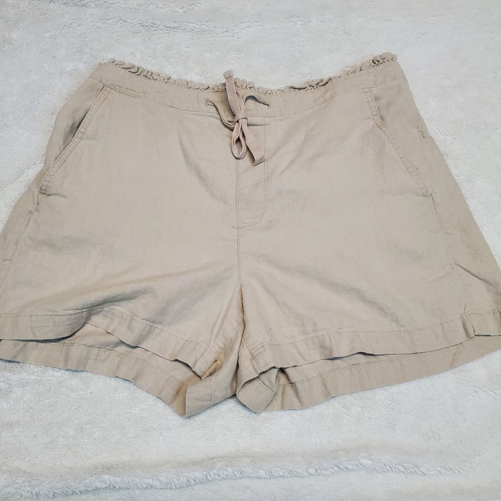 Loft Beige Linen Blend High Rise Beach Coastal Travel Casual Summer Shorts Large