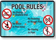 Funny Pool Rules Metal Tin Sign, No Diving in Shallow End No Peeing in Pool Warn