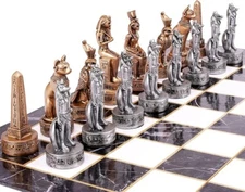 15" Figures Egyptian Style Chess Set - Large Folding Cardboard - 3D Resin Pieces