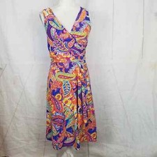 Lauren Ralph Lauren colorful Paisley faux wrap midi dress size xs