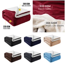 Reversible Sherpa Fleece Throw Twin Queen Size Soft Warm Sofa Bed Couch Blankets