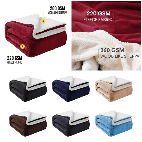 Reversible Sherpa Fleece Throw Twin Queen Size Soft Warm Sofa Bed Couch Blankets