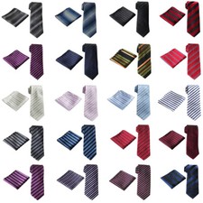 Men 8cm Wide Stripe Necktie Pocket Square Set Neck Tie Handkerchief HZ379