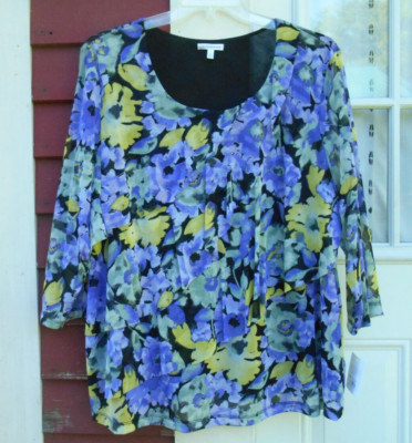 Croft & Barrow NWT Purple Multi 3/4 Sleeve Scoop Neck Layered Lined Blouse 3X