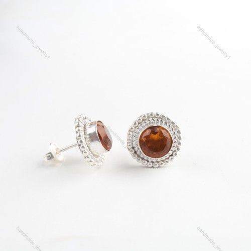 Natural Citrine Gemstone Stud Dainty Earrings 925 Sterling Silver For Girls - Picture 3 of 6