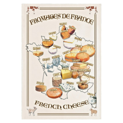 TORCHONS & BOUCHONS, Carte de Fromages de France French Kitchen / Tea Towel, New