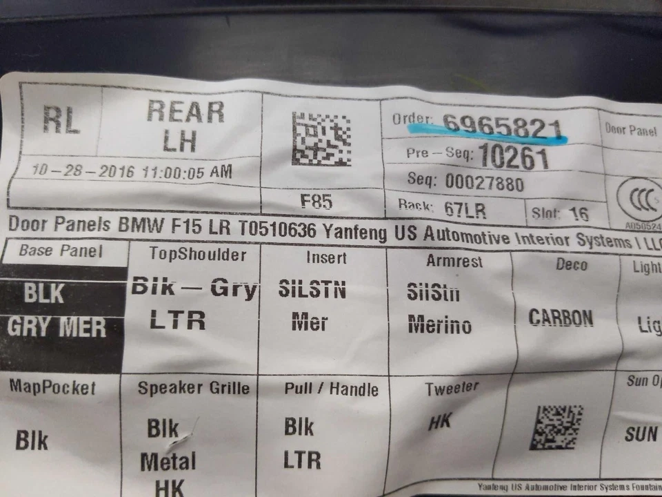 2017 BMW X5M Left Rear Door Trim Panel Black Silverstone X3A9 SEE OPTIONS - Imagem 3 de 4