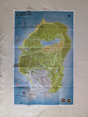 Grand Theft Auto GTA V 5 Los Santos Double Sided Paper Map PS4 PS5 XB1 ...