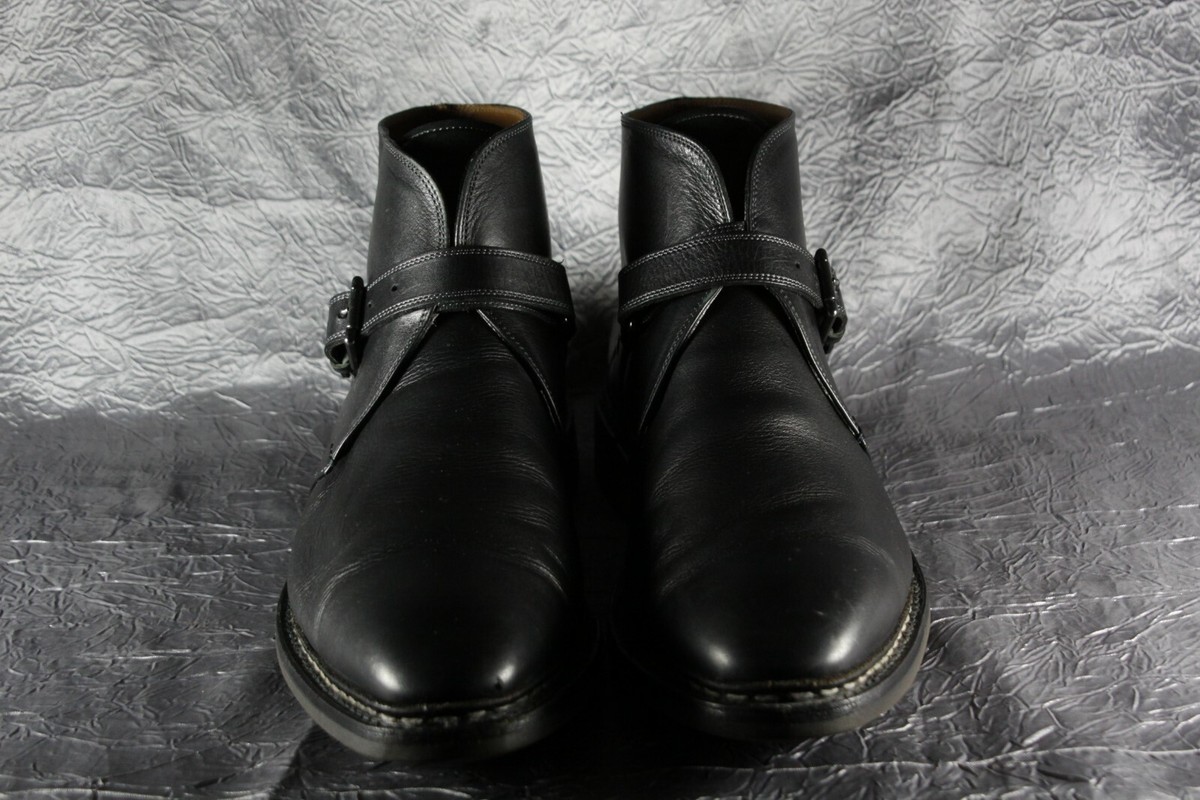 HESCHUNG MANIOC MONK STRAP CHUKKA BLACK LEATHER BOOTS 12 UK  display picture 3