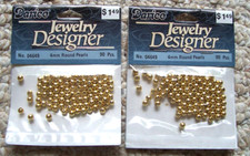 2 Packages Darice Jewelry Designer Gold Color Round Pearls 4mm 90pc Each