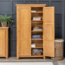 Storage Cupboard Cheshire Oak Double Shaker Linen Home Bedroom Furniture Unit