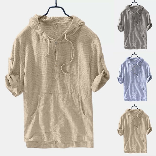 Download Men's Baggy Loose Pocket Striped Hooded Short Sleeve Retro ...
