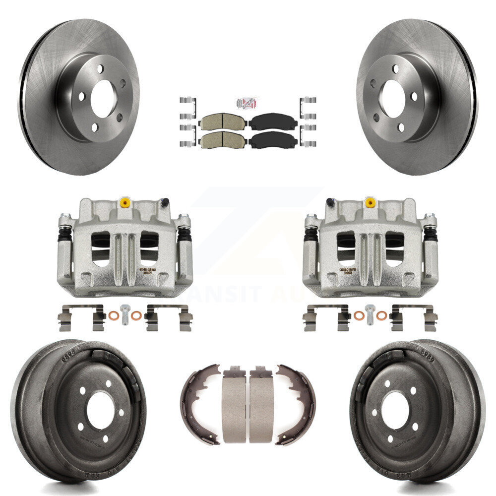 Front & Rear Brake Caliper Rotors Drum Ceramic Pad Kit 8Pc Compatible with Ford Ranger & Mazda Models